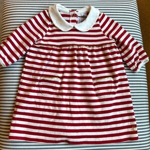 Petit Bateau red and white striped collared dress